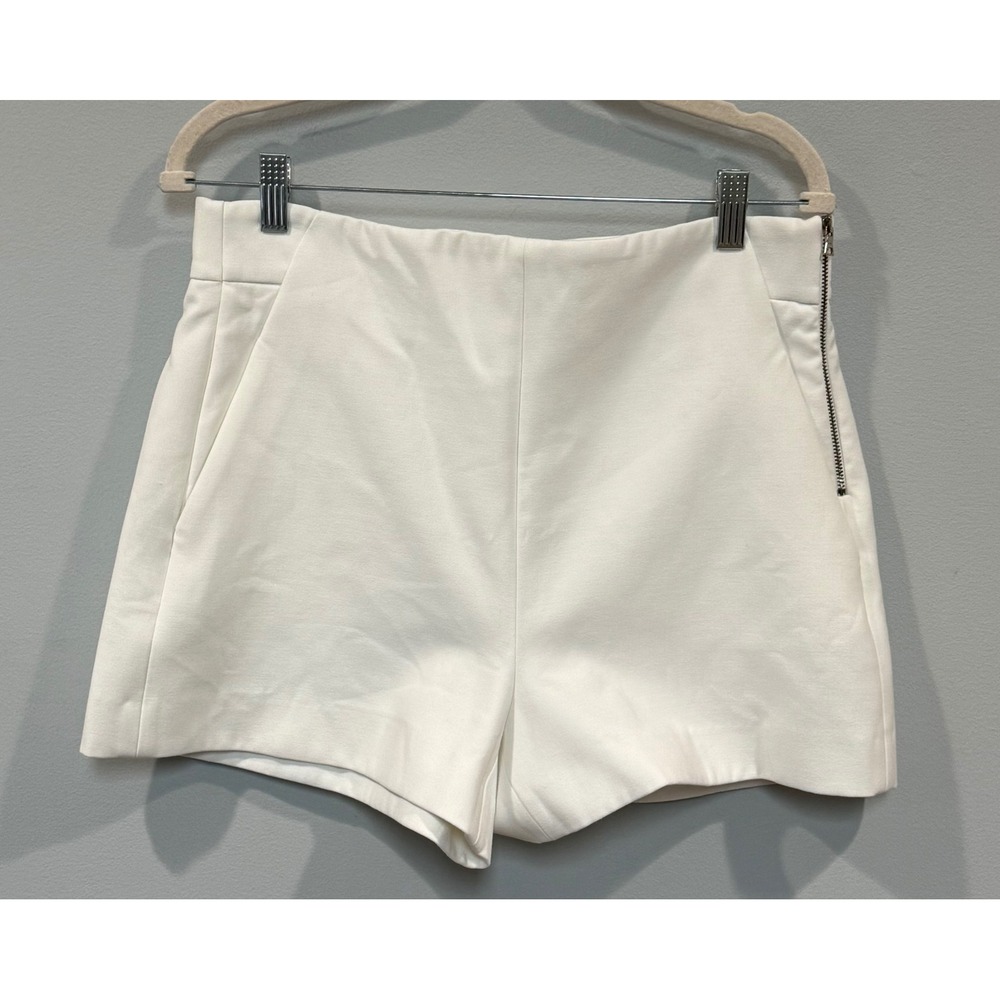 Zara Woman's High Waisted Side Zip Tailored White Shorts Size Large